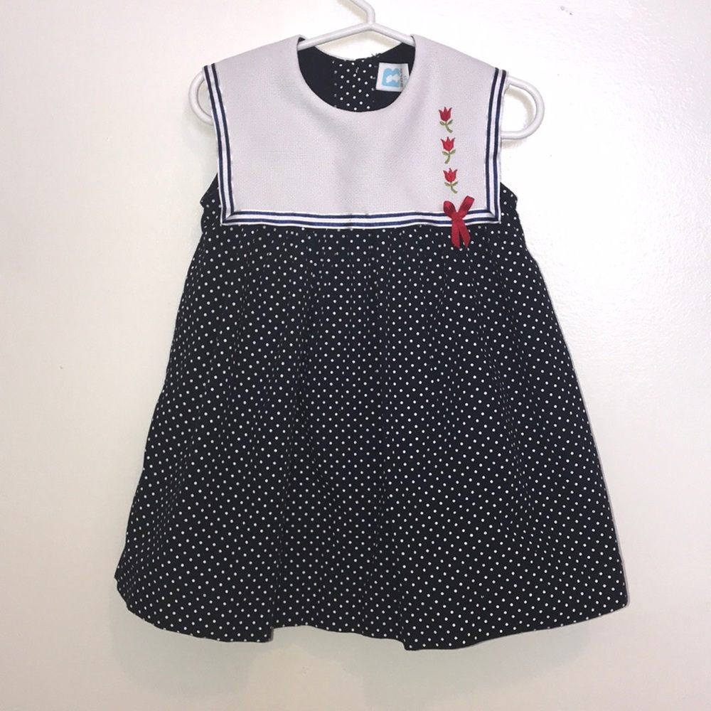 Bolo Girls navy blue & white polka dot dress